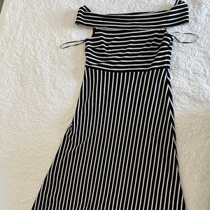 Banana Republic navy/white striped off the shoulder dress 10